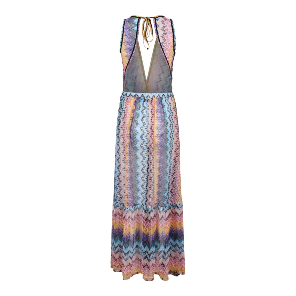 Missoni Multicolor Zigzag Knit Halterneck Maxi Dress.