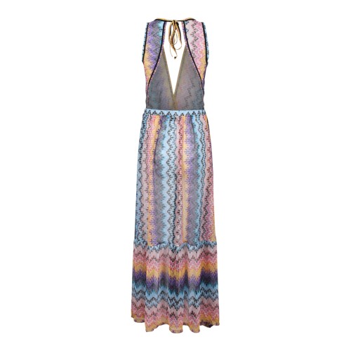 Missoni Multicolor Zigzag Knit Halterneck Maxi Dress.