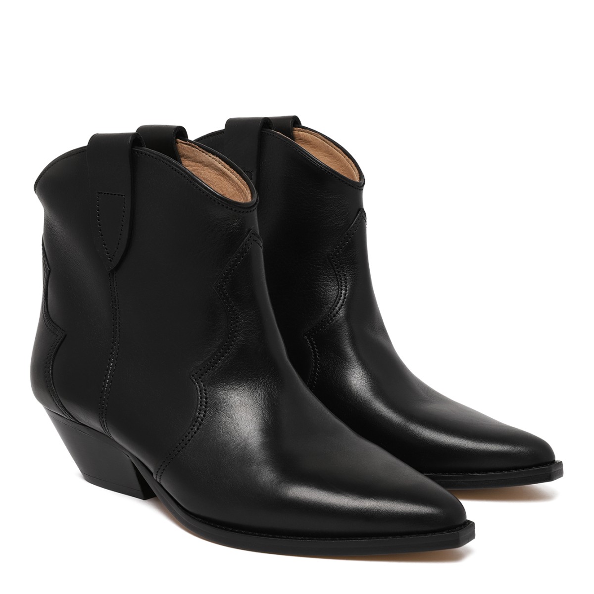 Isabel Marant Black Leather Western Ankle Boots.  