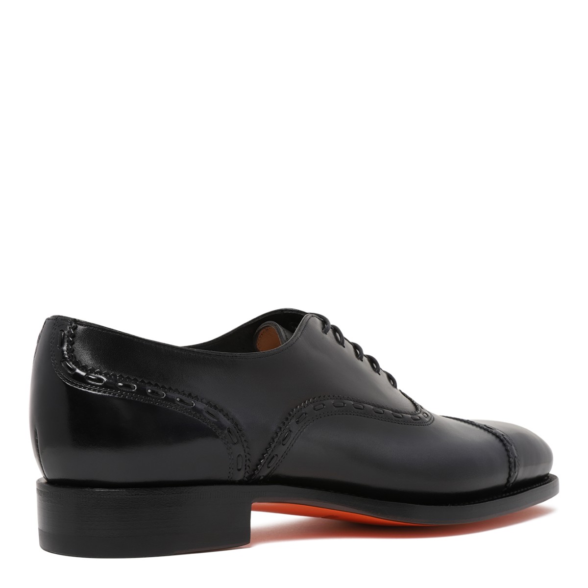 Santoni Black Leather Oxford Shoes.