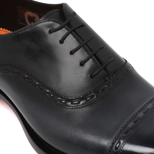 Santoni Black Leather Oxford Shoes.