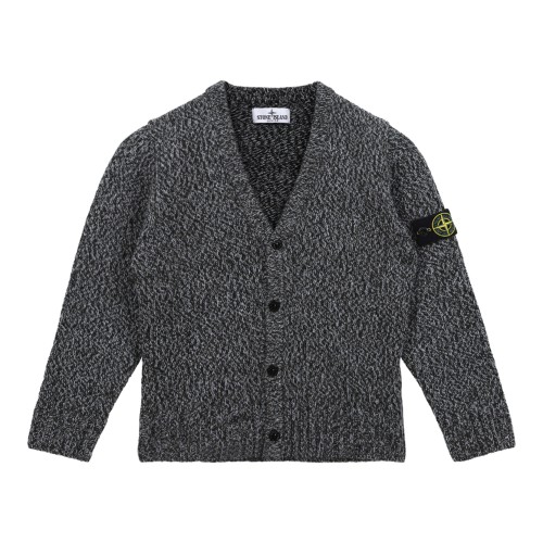 Stone Island Grey Mlange Knit Cardigan.