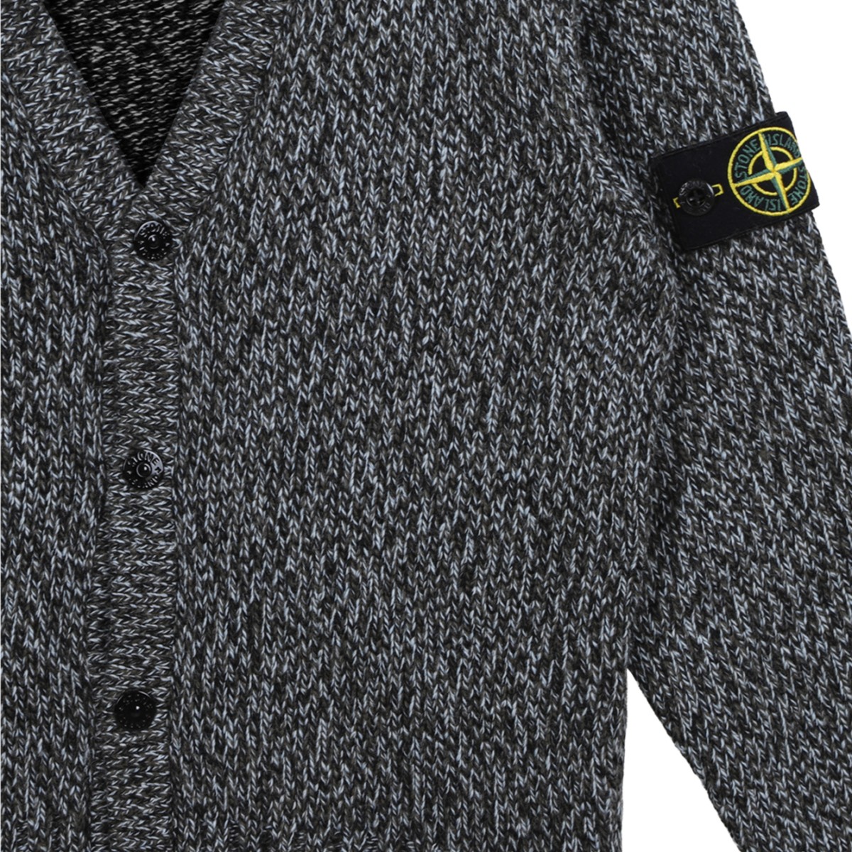 Stone Island Grey Mlange Knit Cardigan.