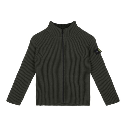 Stone Island Dark Green Ribbed Zip Cardigan.