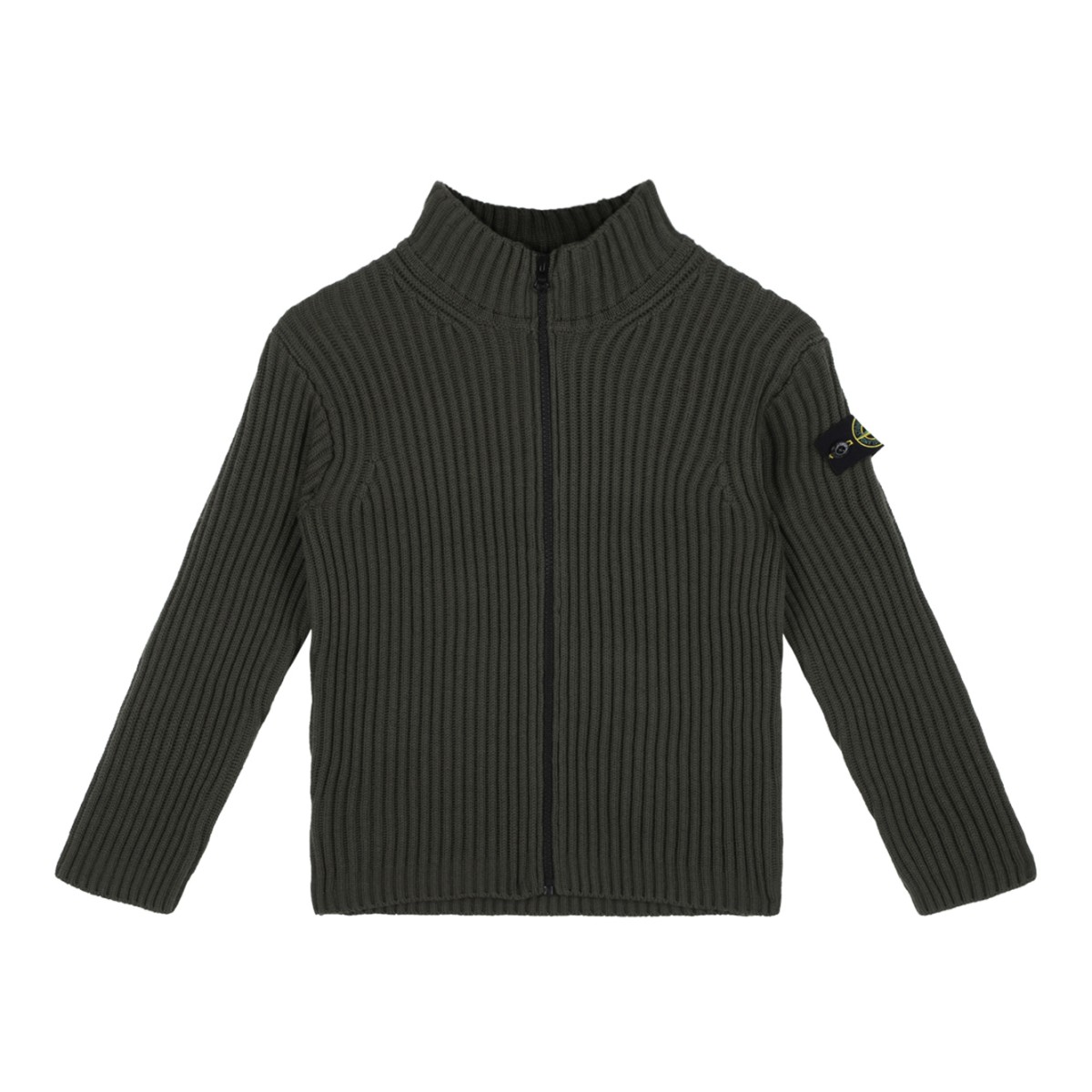 Stone Island Dark Green Ribbed Zip Cardigan.