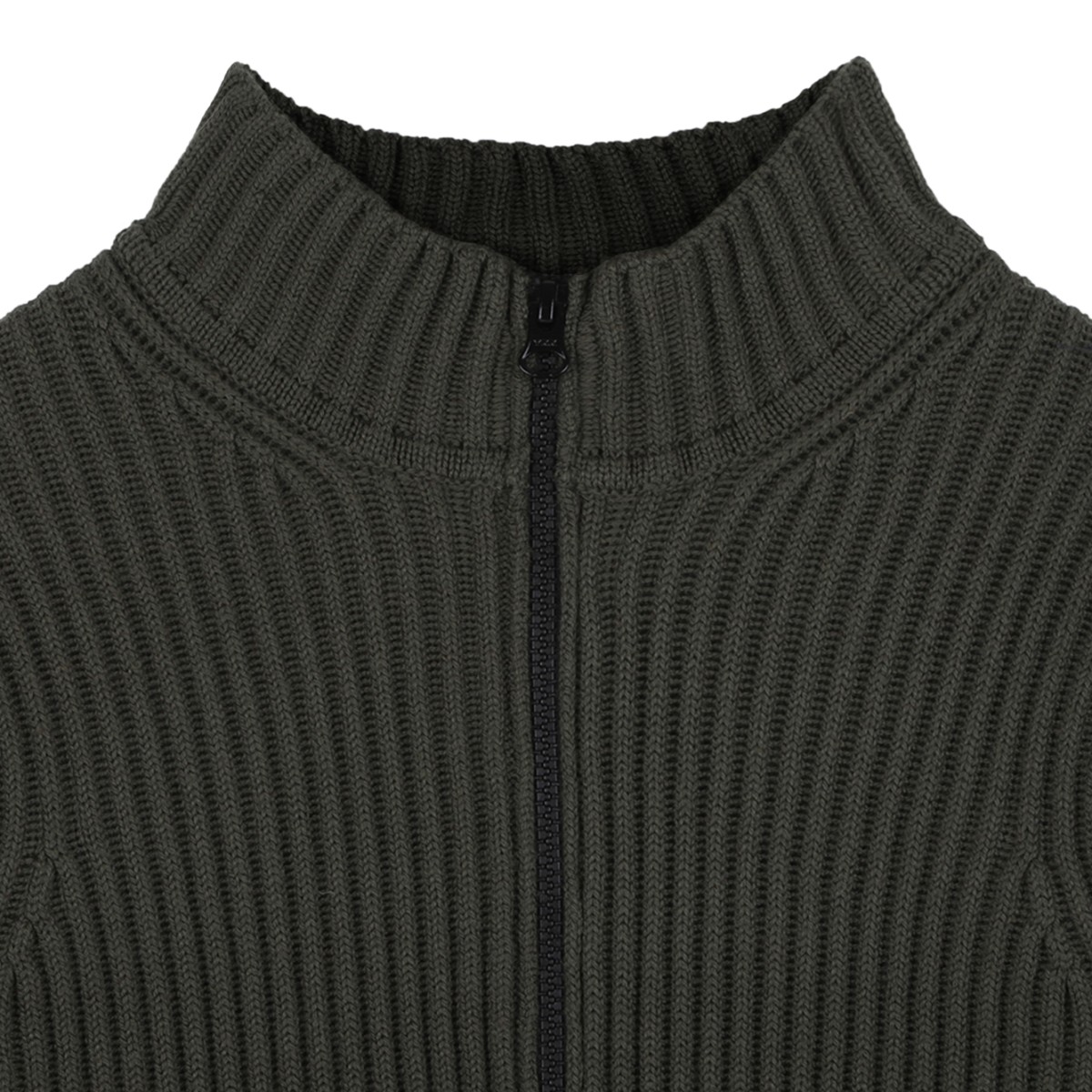 Stone Island Dark Green Ribbed Zip Cardigan.