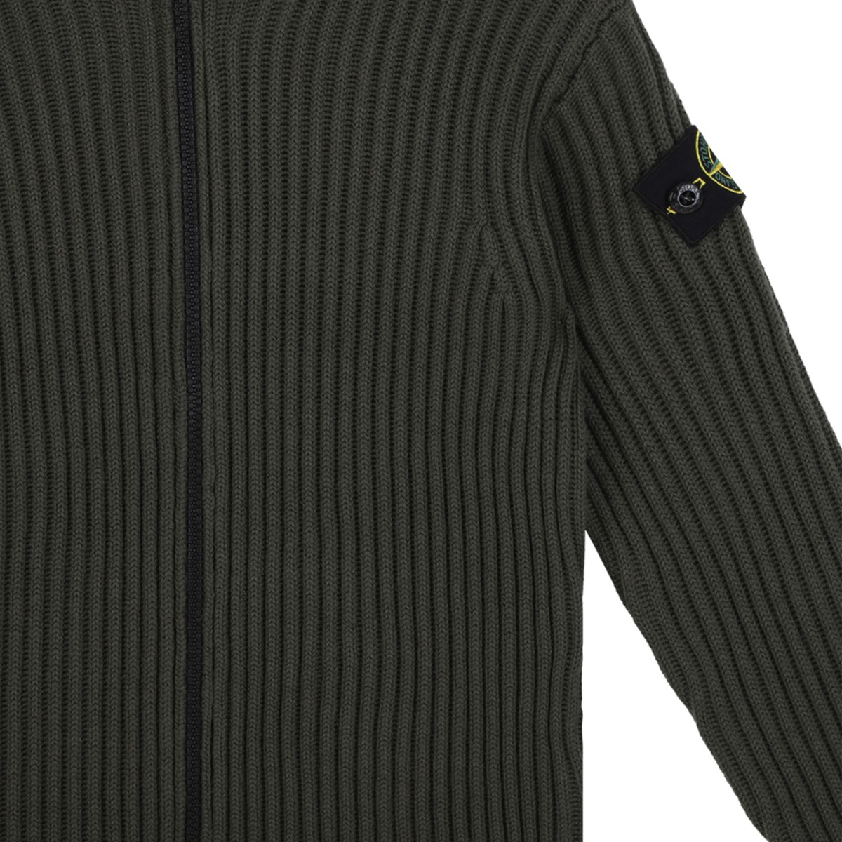 Stone Island Dark Green Ribbed Zip Cardigan.