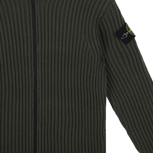 Stone Island Dark Green Ribbed Zip Cardigan.