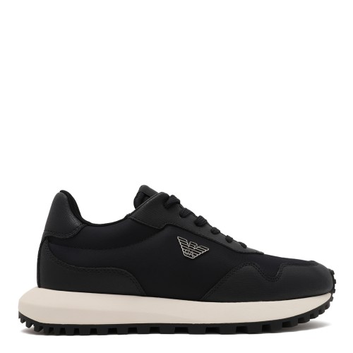 Emporio Armani Black Leather Runner Sneakers.