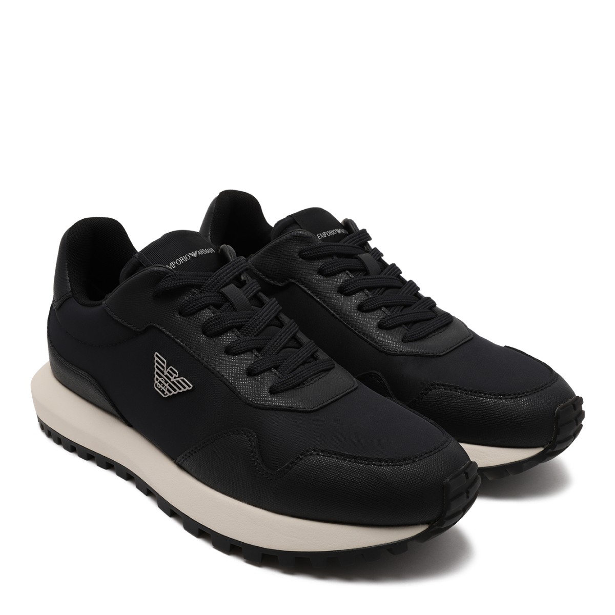 Emporio Armani Black Leather Runner Sneakers.