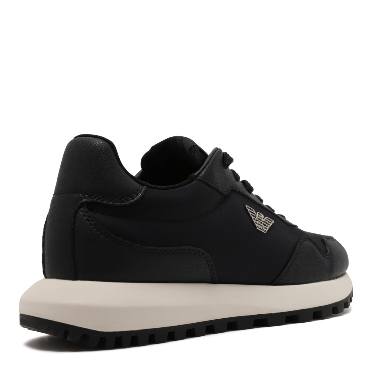 Emporio Armani Black Leather Runner Sneakers.