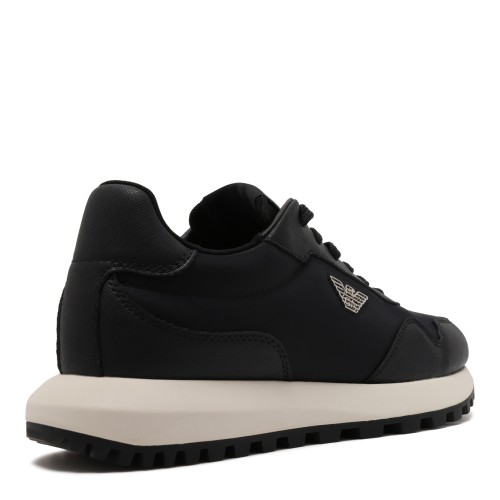 Emporio Armani Black Leather Runner Sneakers.
