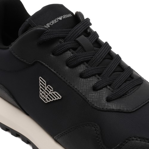 Emporio Armani Black Leather Runner Sneakers.