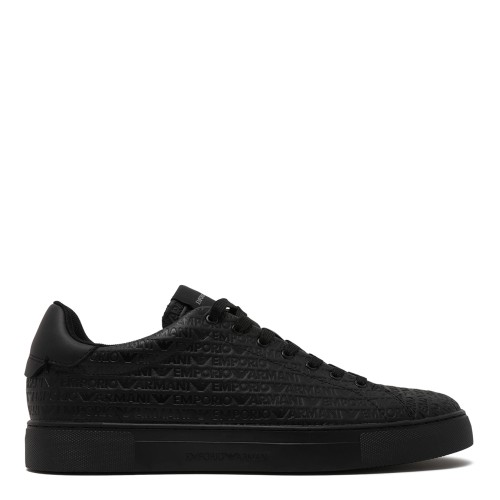 Emporio Armani Black Embossed Leather Sneakers.
