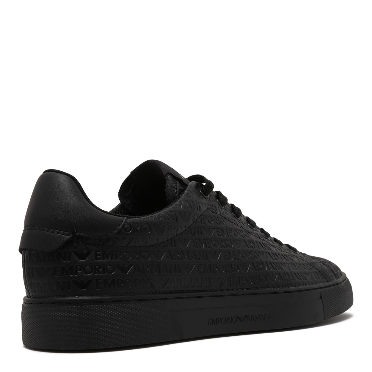 Emporio Armani Black Embossed Leather Sneakers.