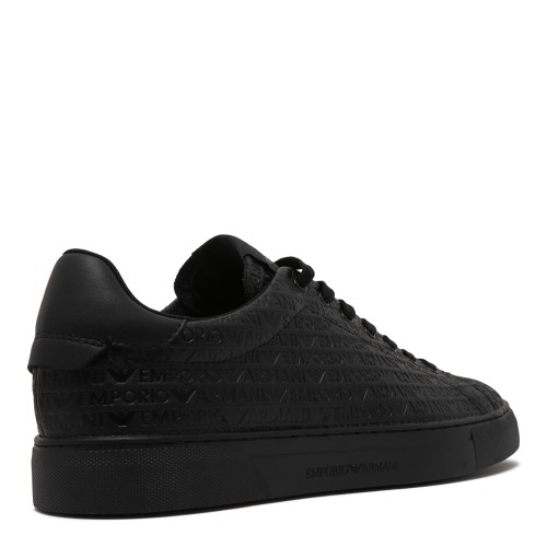Emporio Armani Black Embossed Leather Sneakers.
