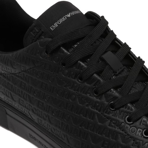 Emporio Armani Black Embossed Leather Sneakers.
