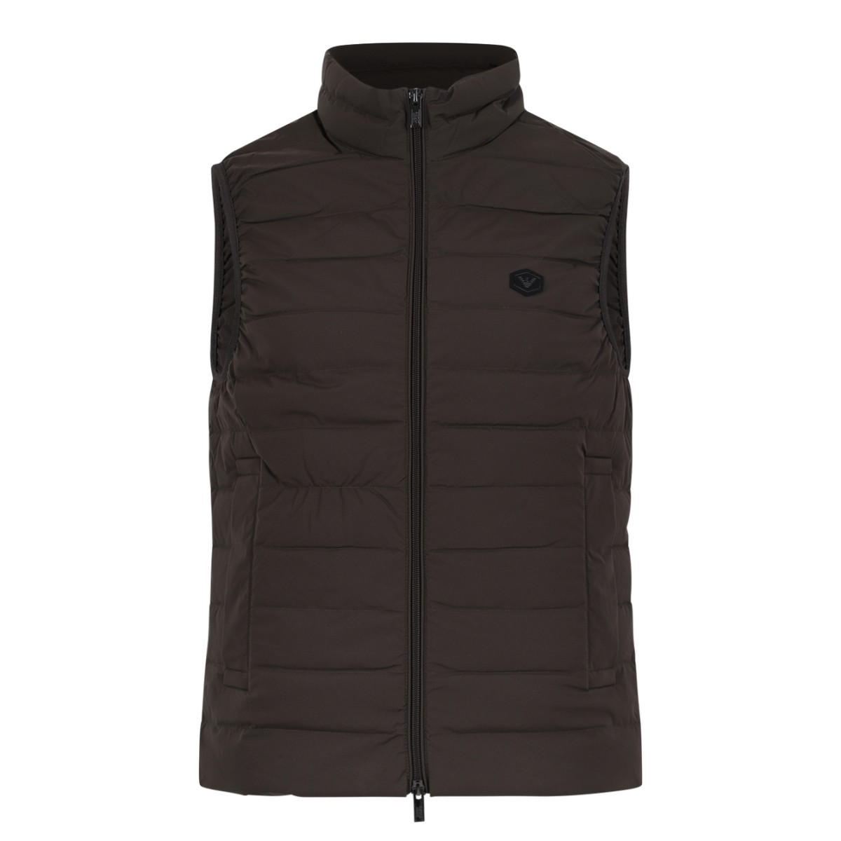 Emporio Armani Brown Quilted Puffer Vest.