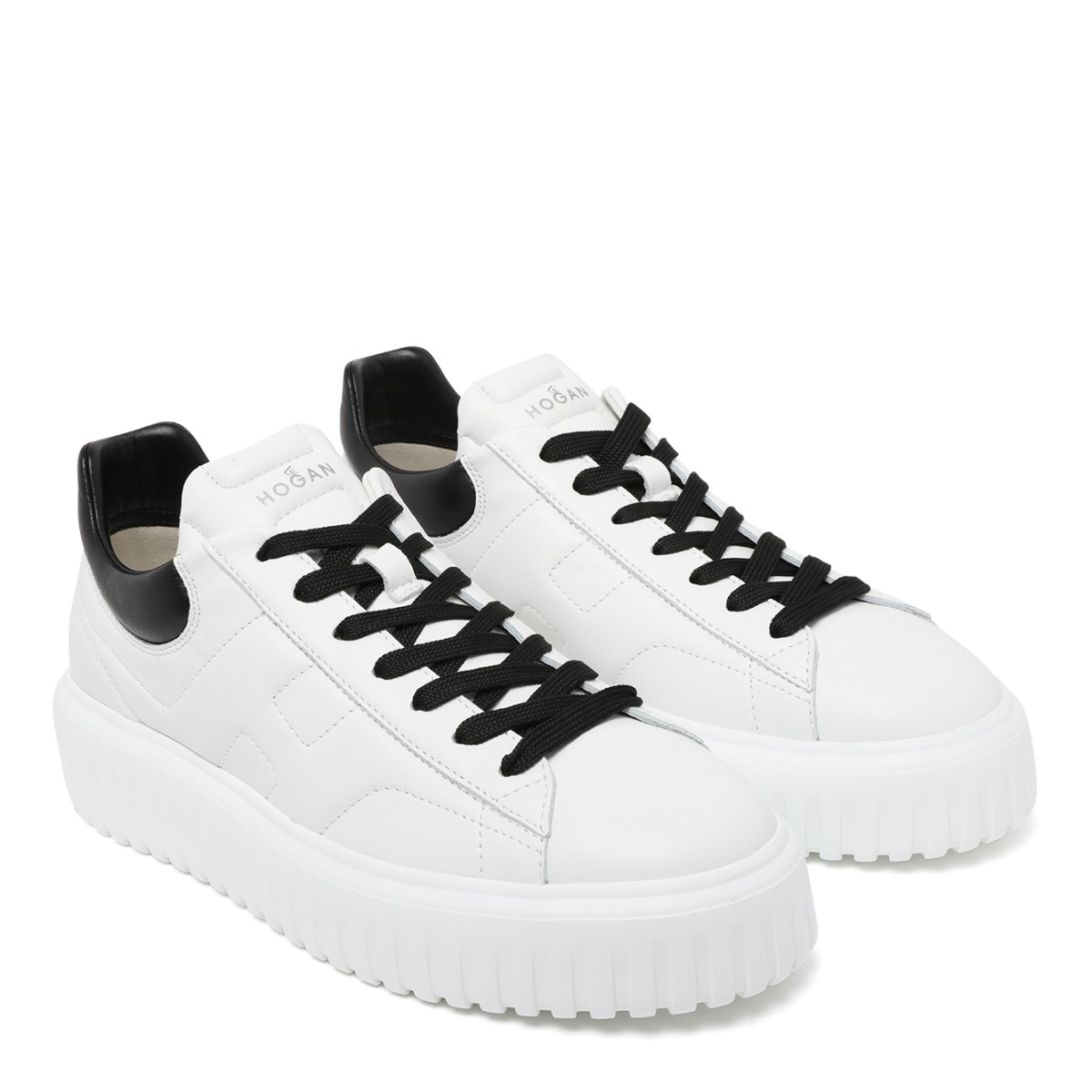 Hogan White Leather Platform Sneakers.