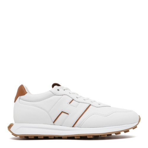 Hogan White Leather Sneakers with Tan Details.