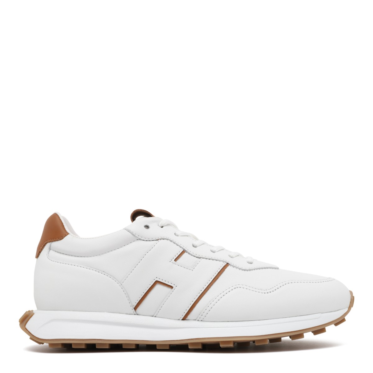 Hogan White Leather Sneakers with Tan Details.