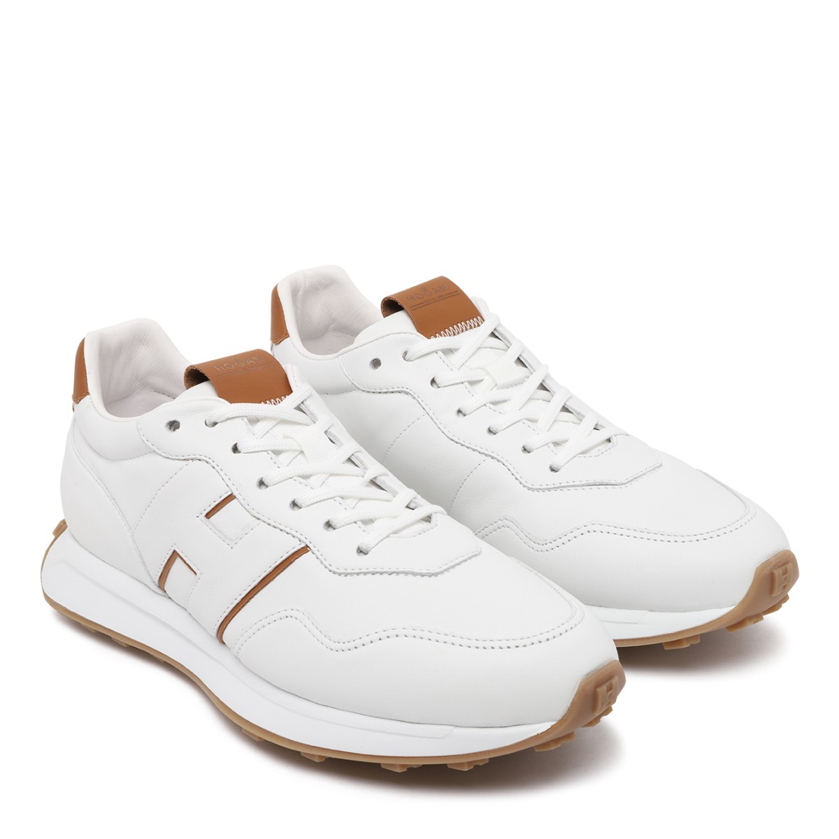Hogan White Leather Sneakers with Tan Details.