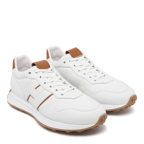 Hogan White Leather Sneakers with Tan Details.