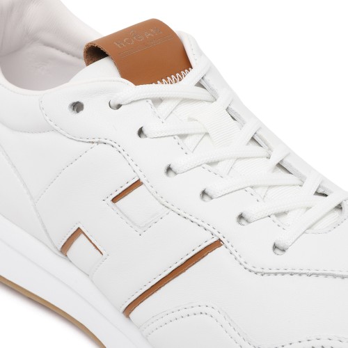 Hogan White Leather Sneakers with Tan Details.