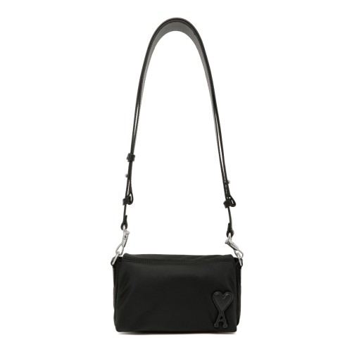 AMI Paris Black Leather Shoulder Bag.