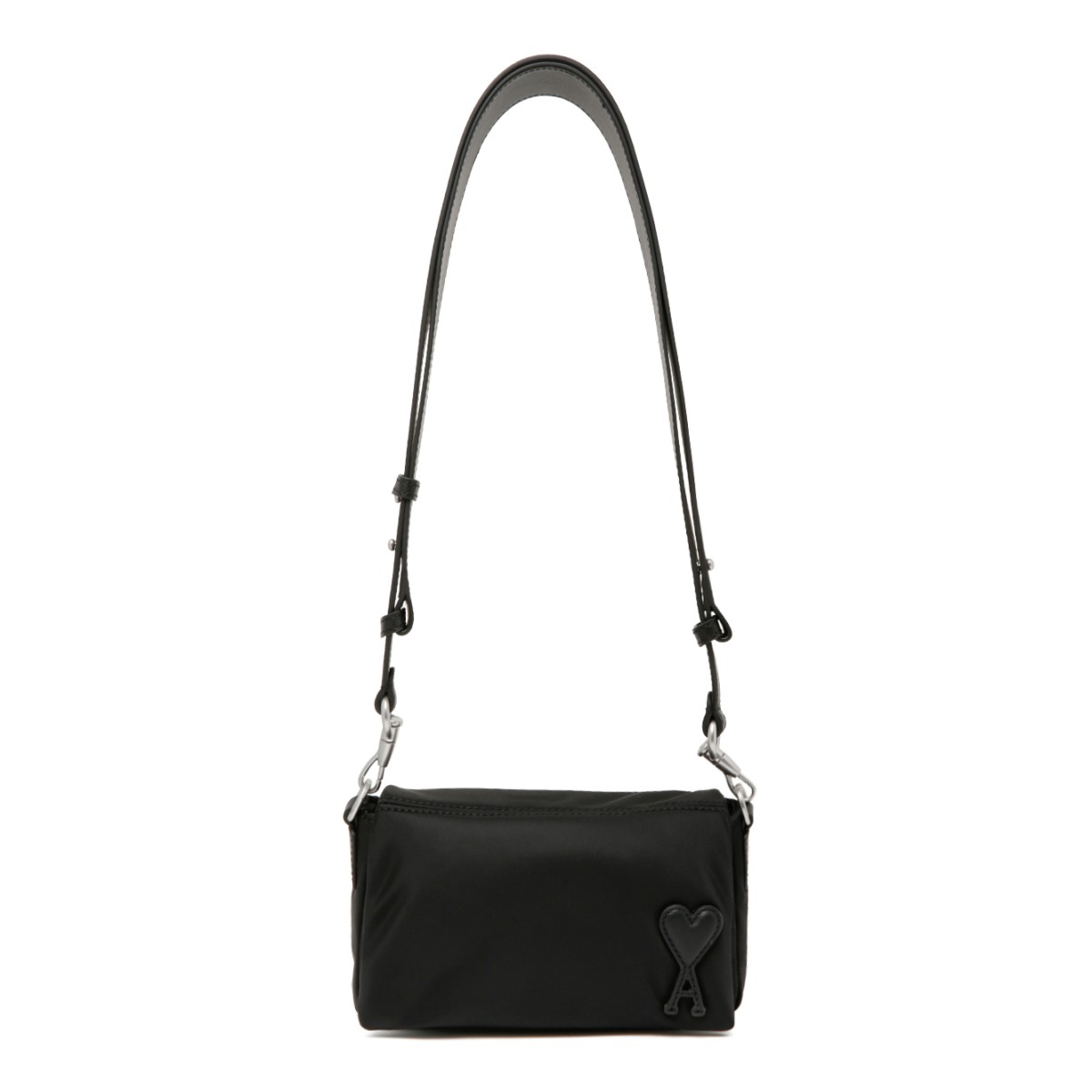 AMI Paris Black Leather Shoulder Bag.
