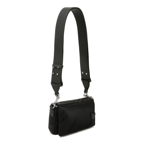 AMI Paris Black Leather Shoulder Bag.