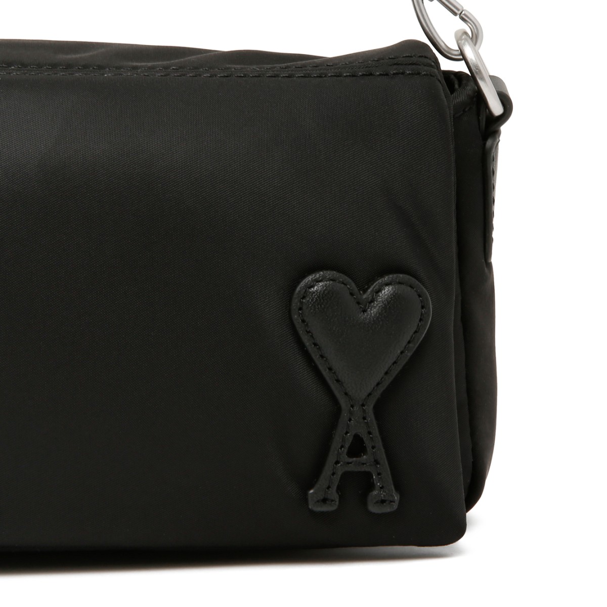 AMI Paris Black Leather Shoulder Bag.