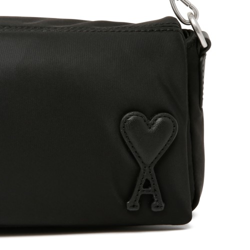 AMI Paris Black Leather Shoulder Bag.
