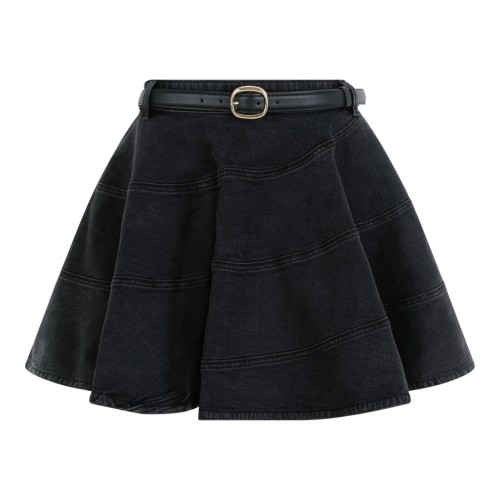 Self-Portrait Black Flared Mini Skirt with Belt.