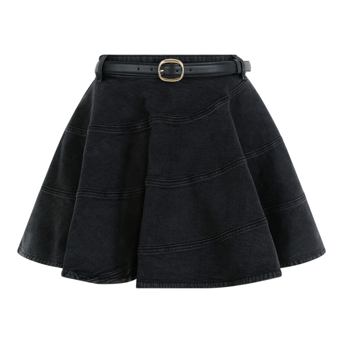 Self-Portrait Black Flared Mini Skirt with Belt.