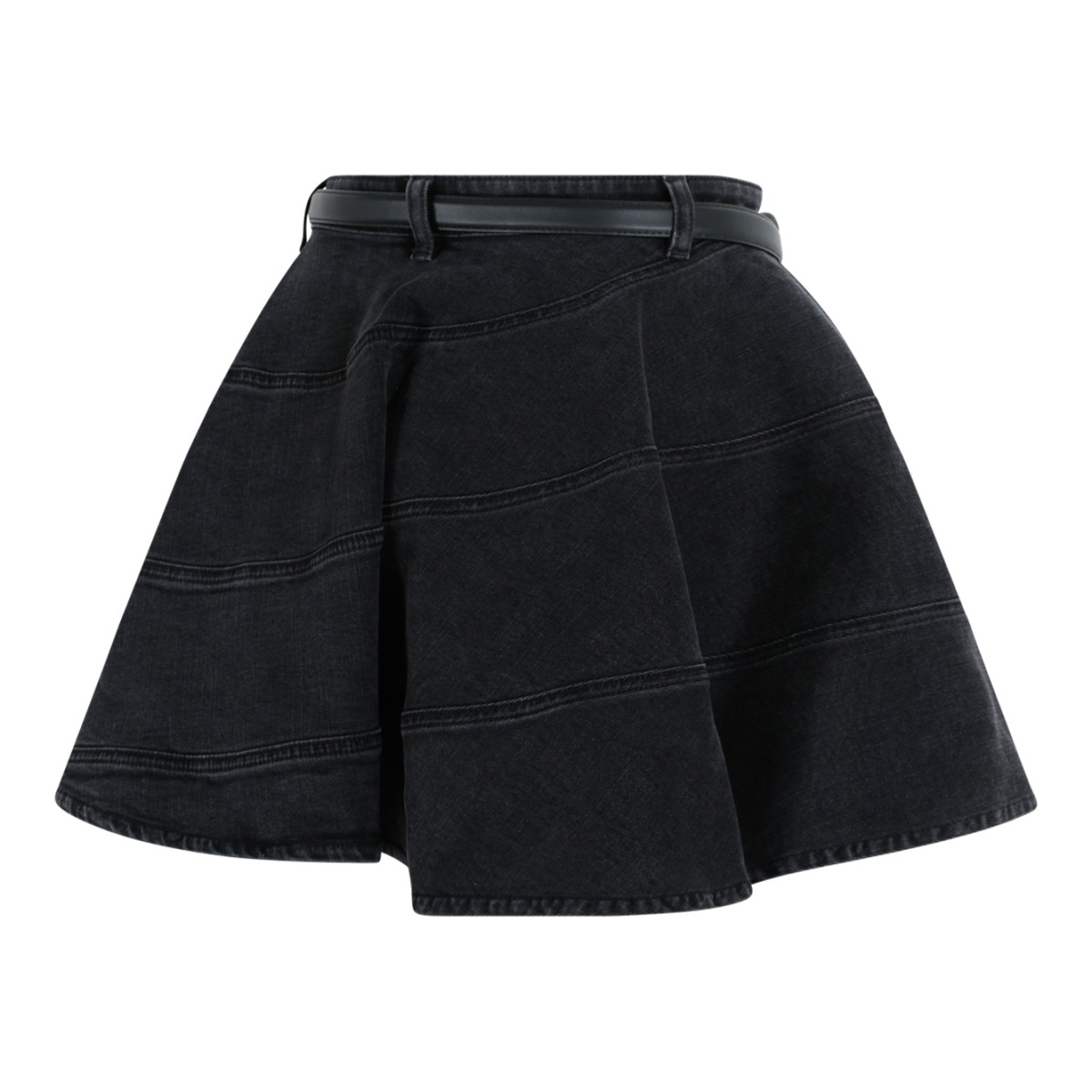 Self-Portrait Black Flared Mini Skirt with Belt.