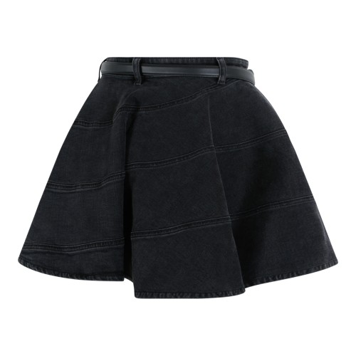 Self-Portrait Black Flared Mini Skirt with Belt.