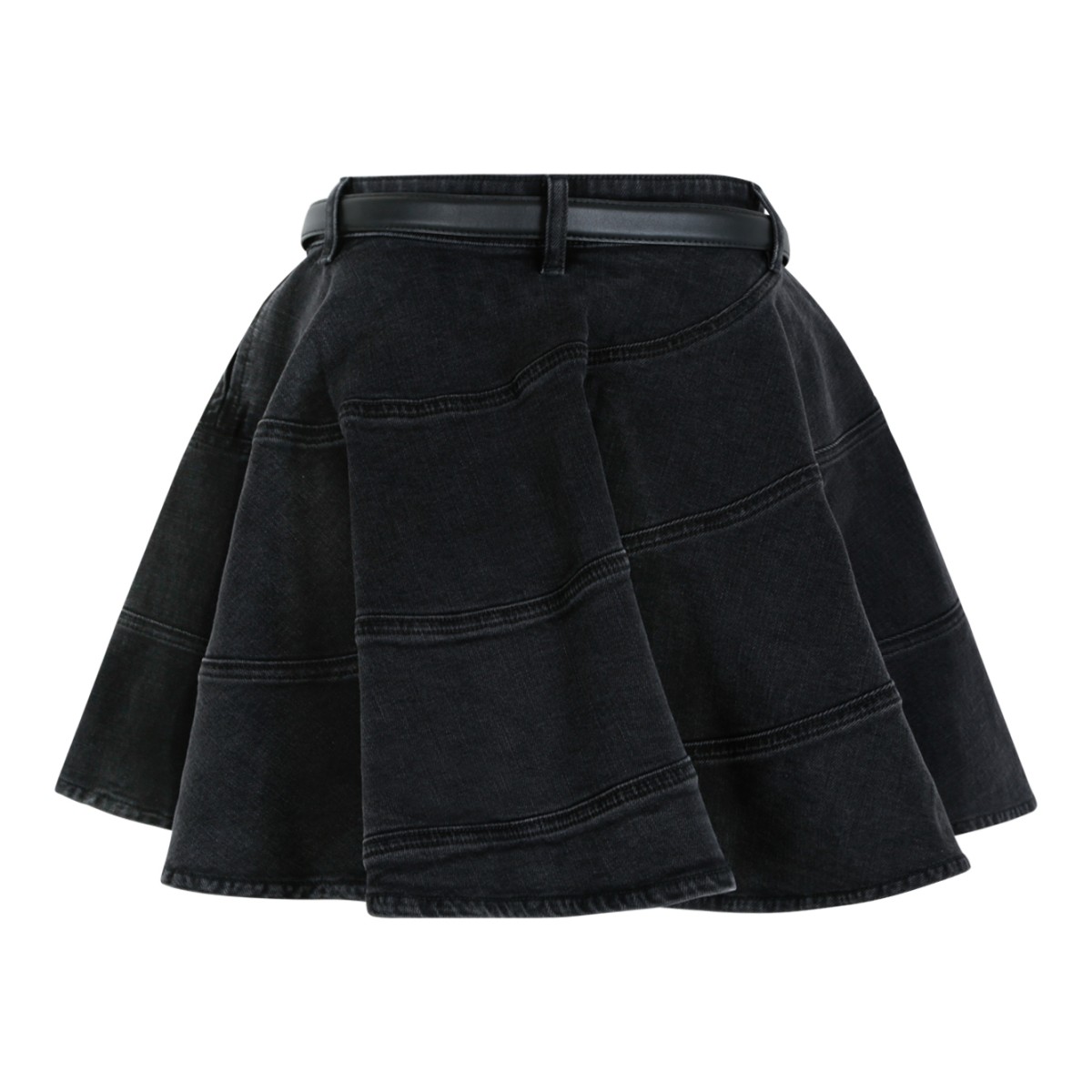 Self-Portrait Black Flared Mini Skirt with Belt.