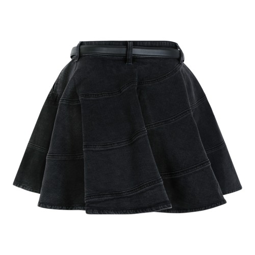 Self-Portrait Black Flared Mini Skirt with Belt.