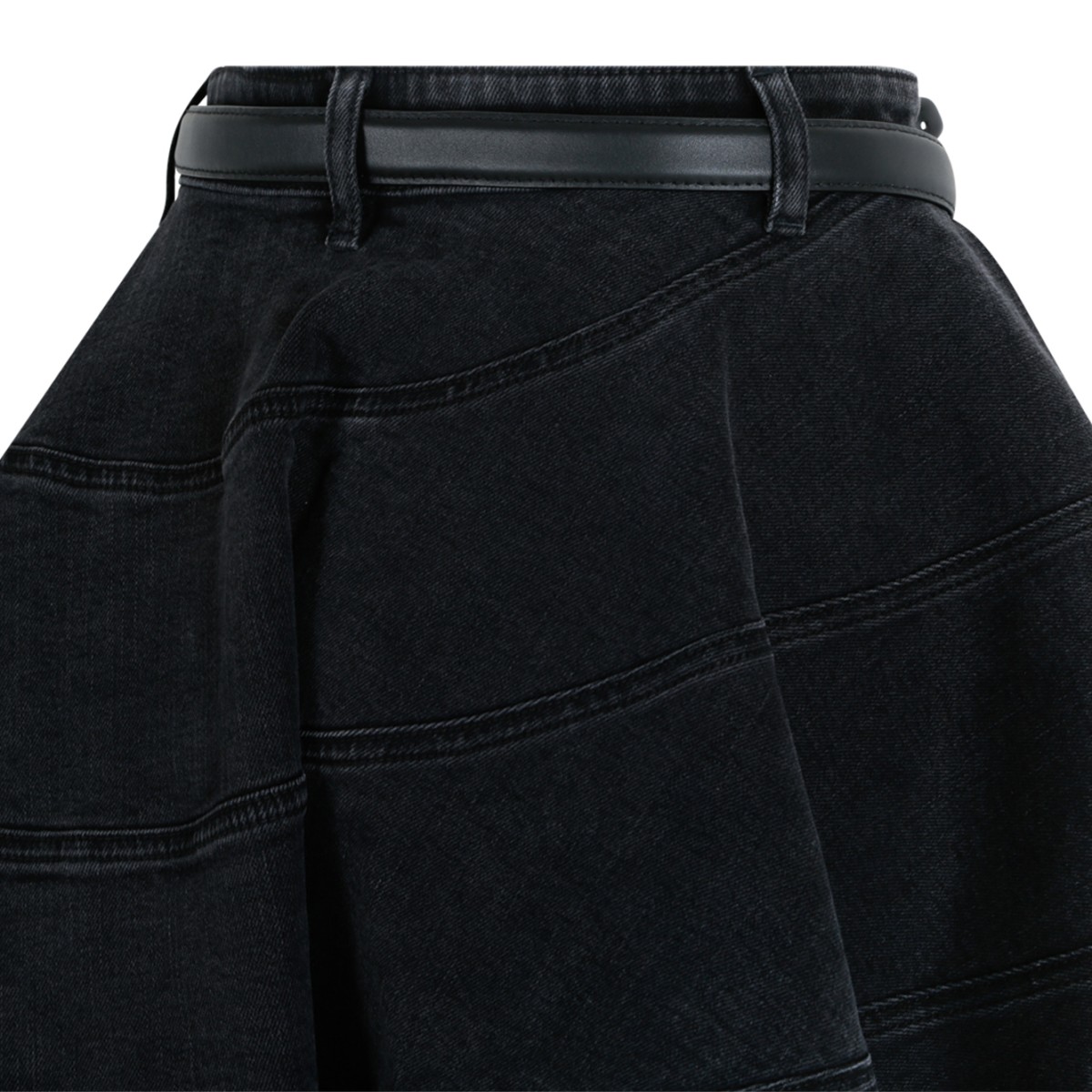 Self-Portrait Black Flared Mini Skirt with Belt.