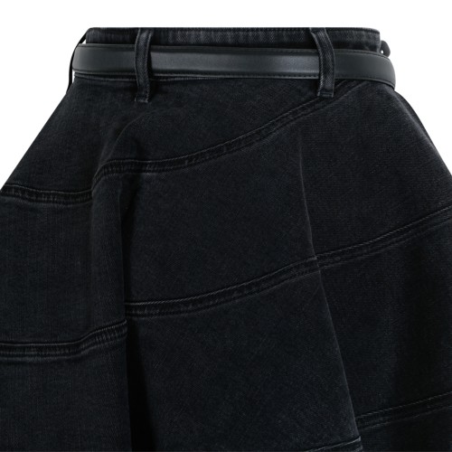 Self-Portrait Black Flared Mini Skirt with Belt.