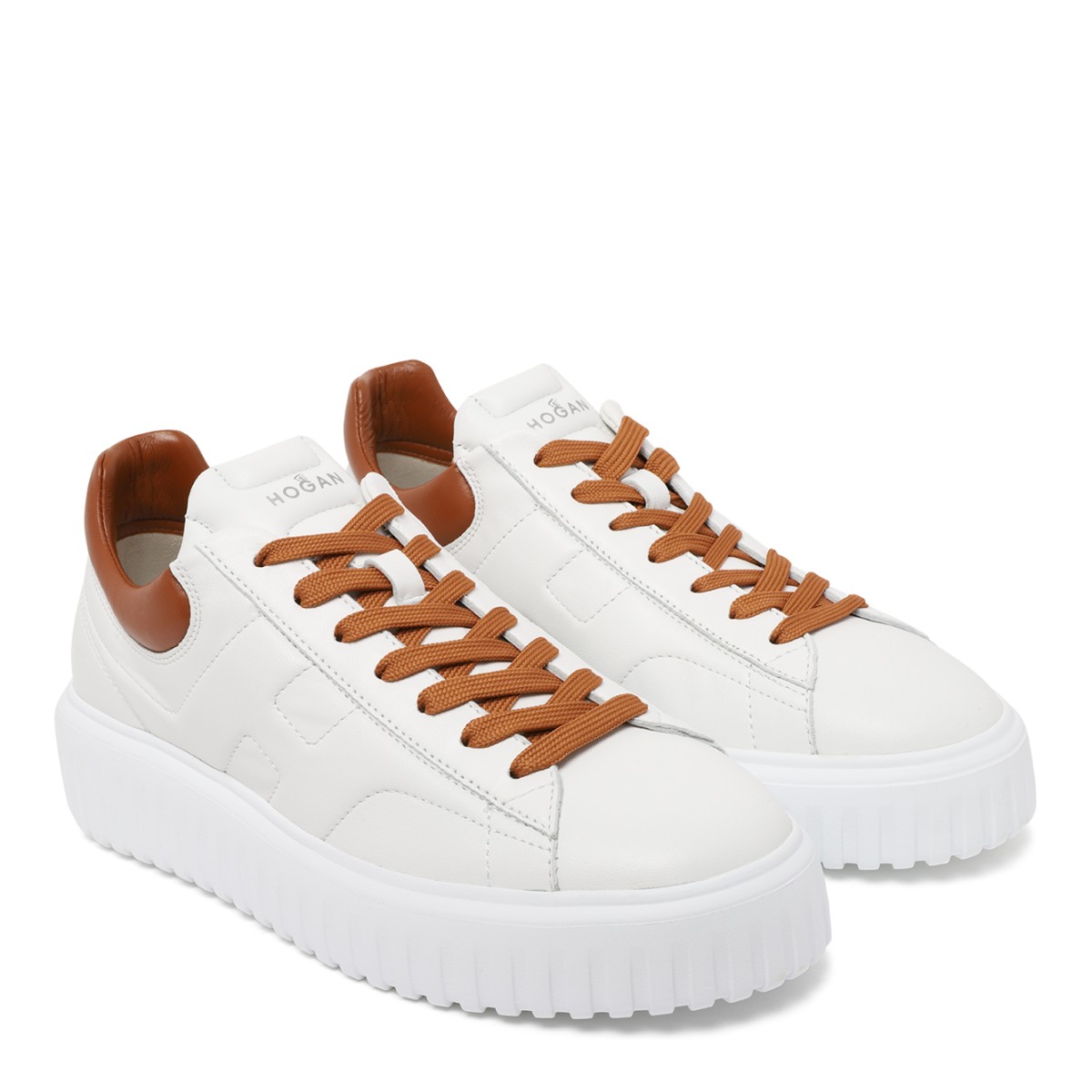 Hogan White Leather Platform Sneakers.