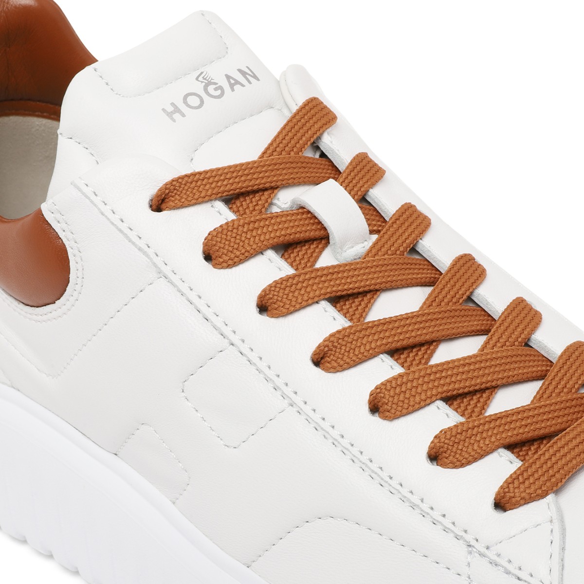 Hogan White Leather Platform Sneakers.