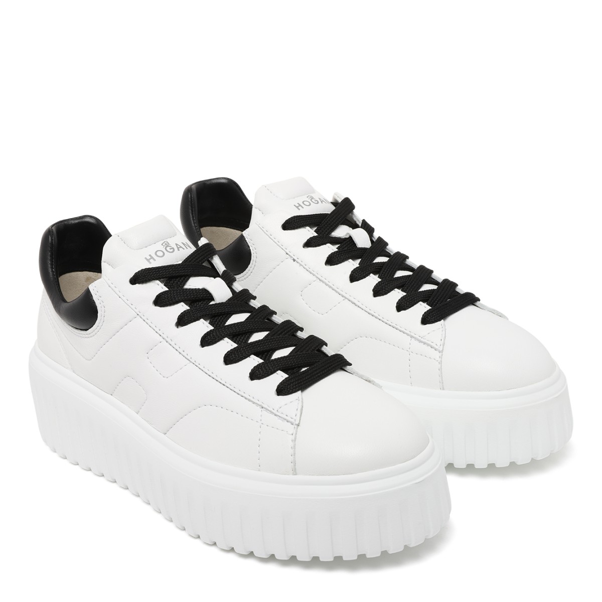 Hogan White Leather Platform Sneakers.