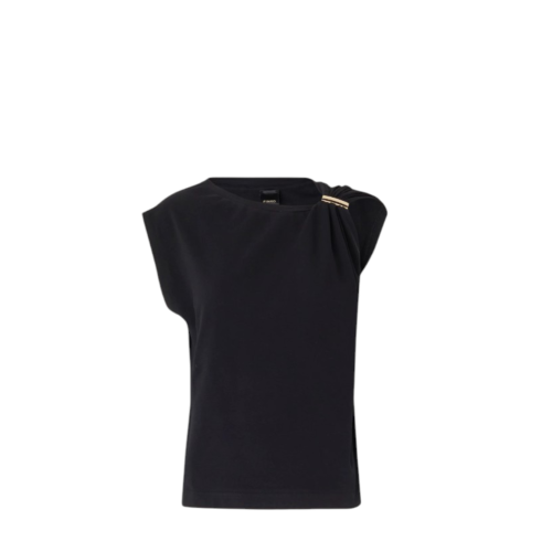 Pinko Black Asymmetric Top with Gold-Tone Detail.  
