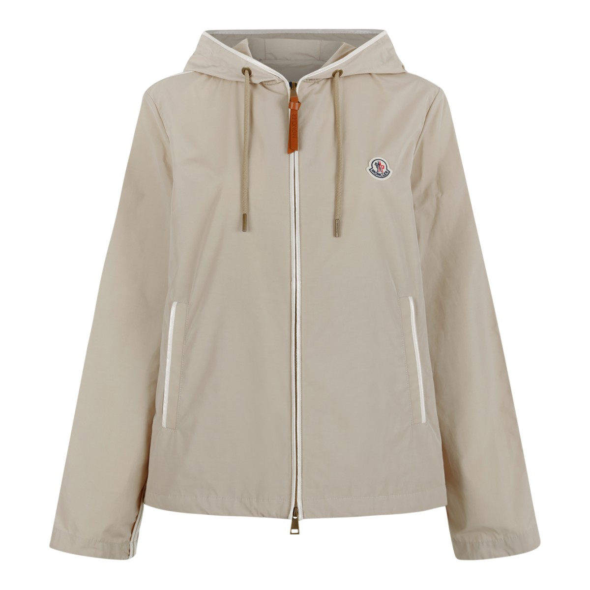 Moncler Beige Hooded Zip-Up Jacket.