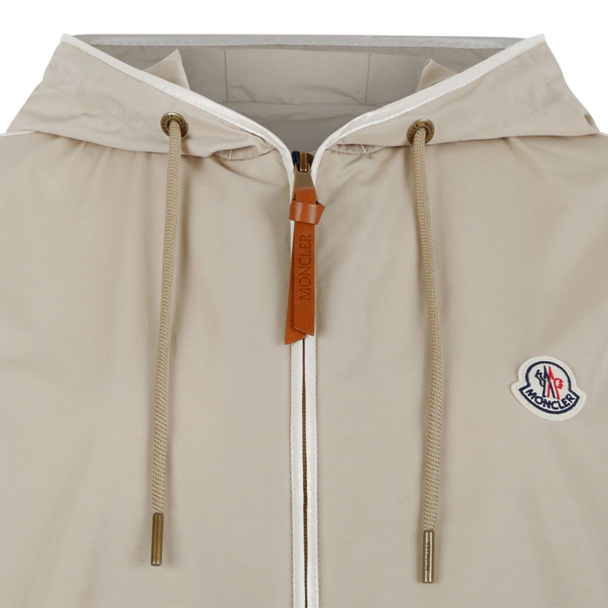 Moncler Beige Hooded Zip-Up Jacket.