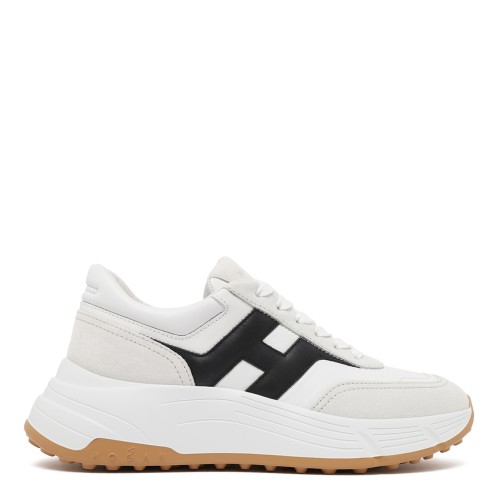 Hogan White Leather Sneakers with Tan Details.