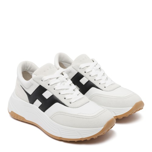 Hogan White Leather Sneakers with Tan Details.