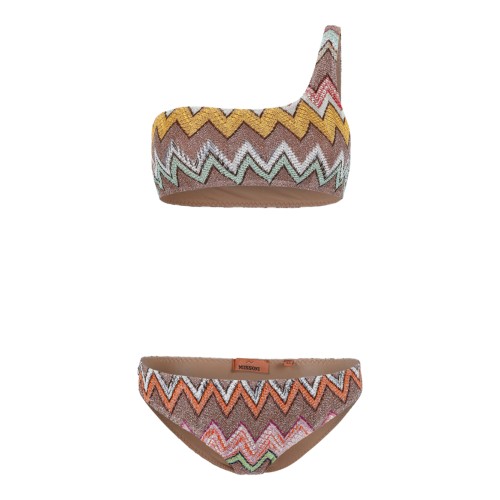 Missoni Multicolor Zigzag One-Shoulder Bikini Set.